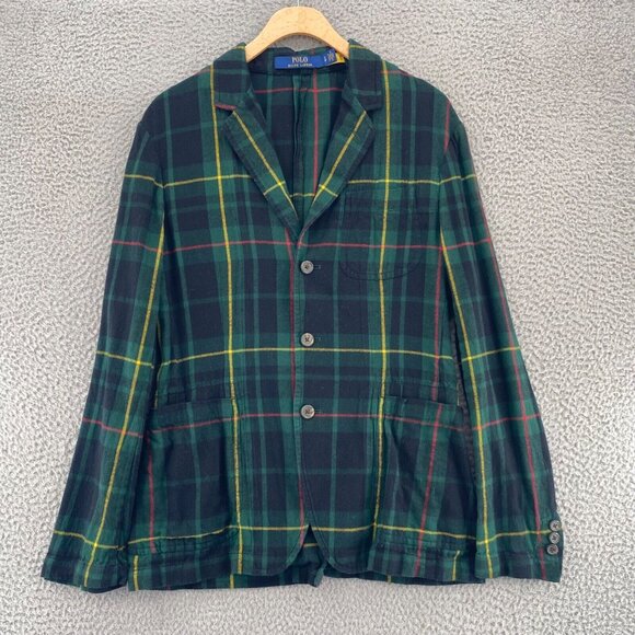 Polo Ralph Lauren Jacket Mens Small Green Plaid Tartan Sport Coat Blazer Flannel